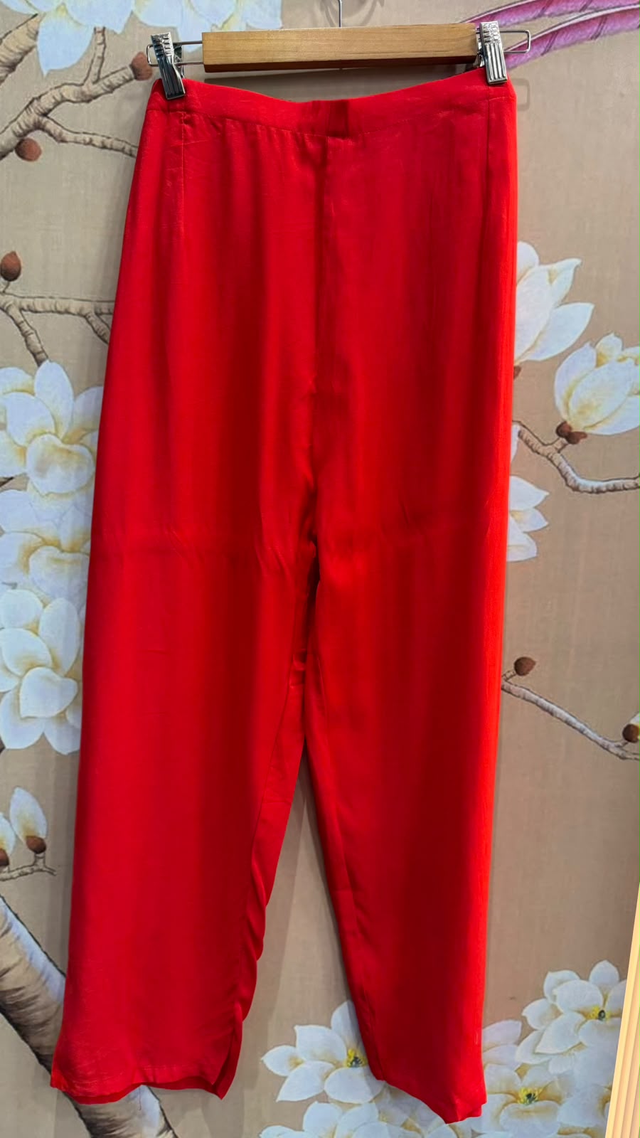 Pure gaji silk lakri patta on sleeves and dress in red bandhani