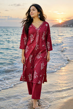 Pure cotton floral kurta red