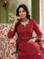 Super pretty cotton Anarkali suit set in red bandhani