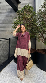 Premium crepe silk self print co ord in wine