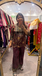 Premium crepe Kalamkari Co ord set in wine