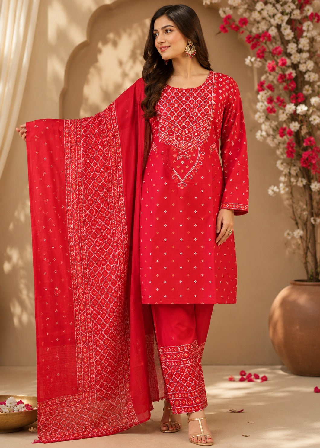 Red bandhani farshi salwar suit set