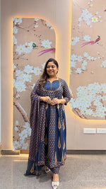 Pure cotton designer Anarkali suit set in blue