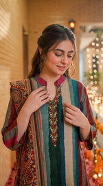 Gorgeous Russian silk suit set paired with Kalamkari dupatta