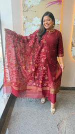 Gorgeous maroon fully weaved jamdani suit set in red