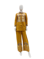 Smart embroidered cotton co ord in yellow