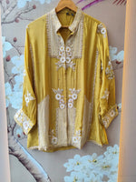 Premium chinon heavy intricate work co ord in yellow