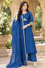 Pretty Mul chanderi with pretty handwork detailing suit set in blue