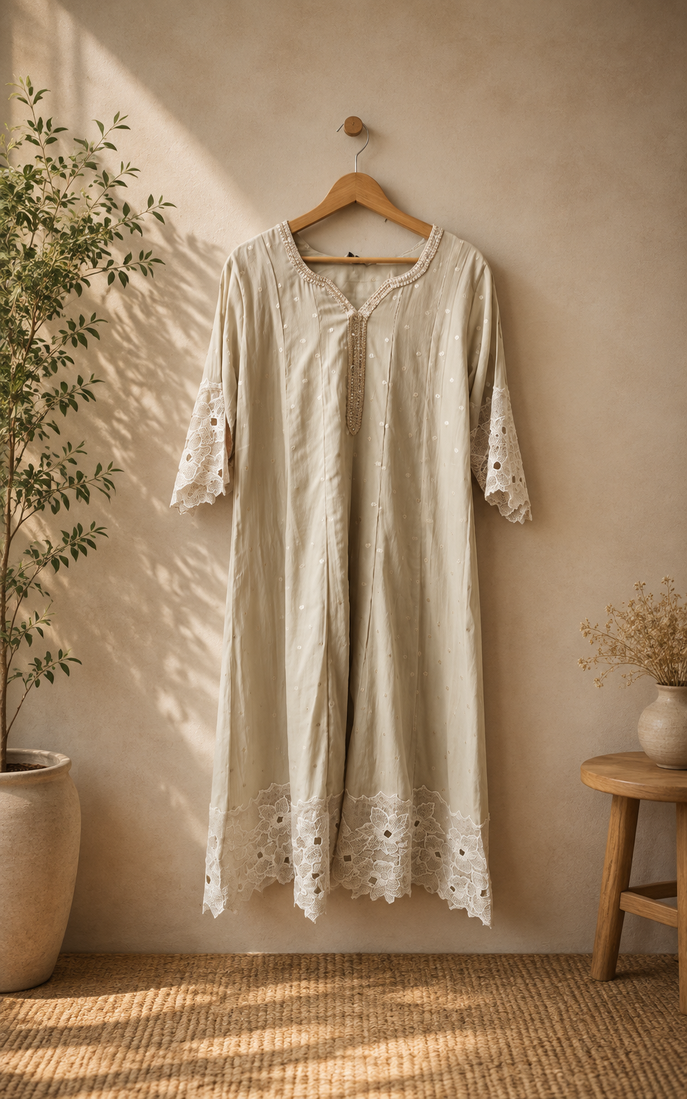 Super gorgeous linen cotton cutwork suit set