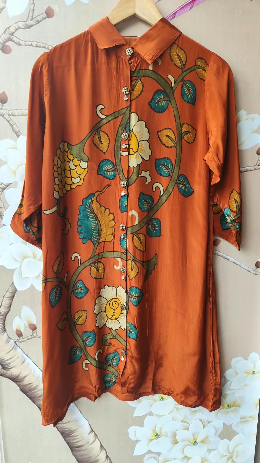 Premium crepe Kalamkari co ord in orange