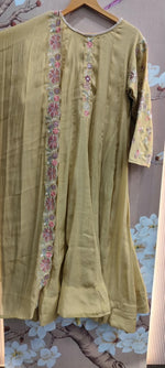 Pretty blue chanderi handwork Anarkali suit set in green