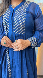 Pure Banarasi Mul chanderi with zari detailing suit set in n blue
