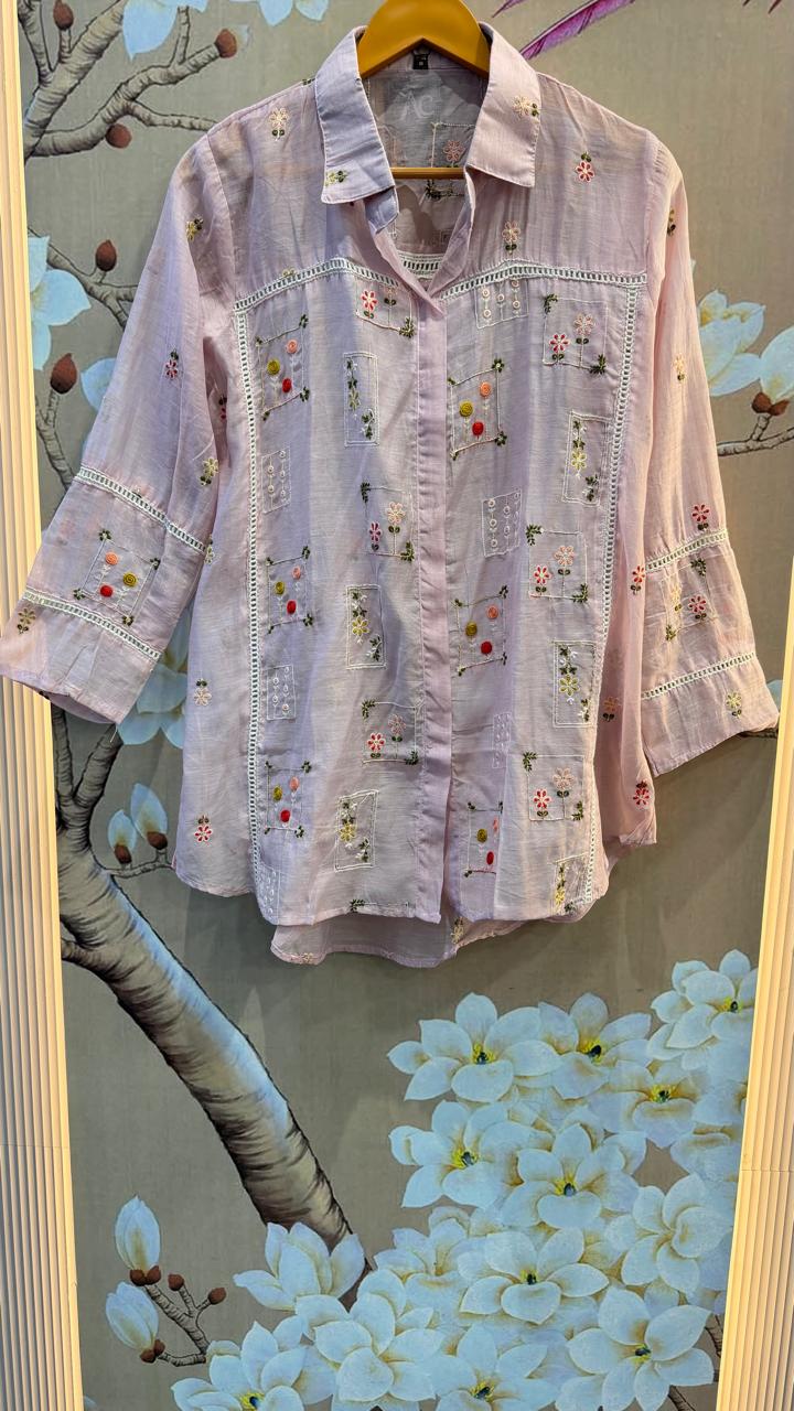Premium Mul Chanderi embroidered with inner co ord in pink