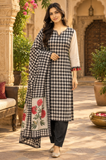 Soft chanderi silk printed back full suit set in black
