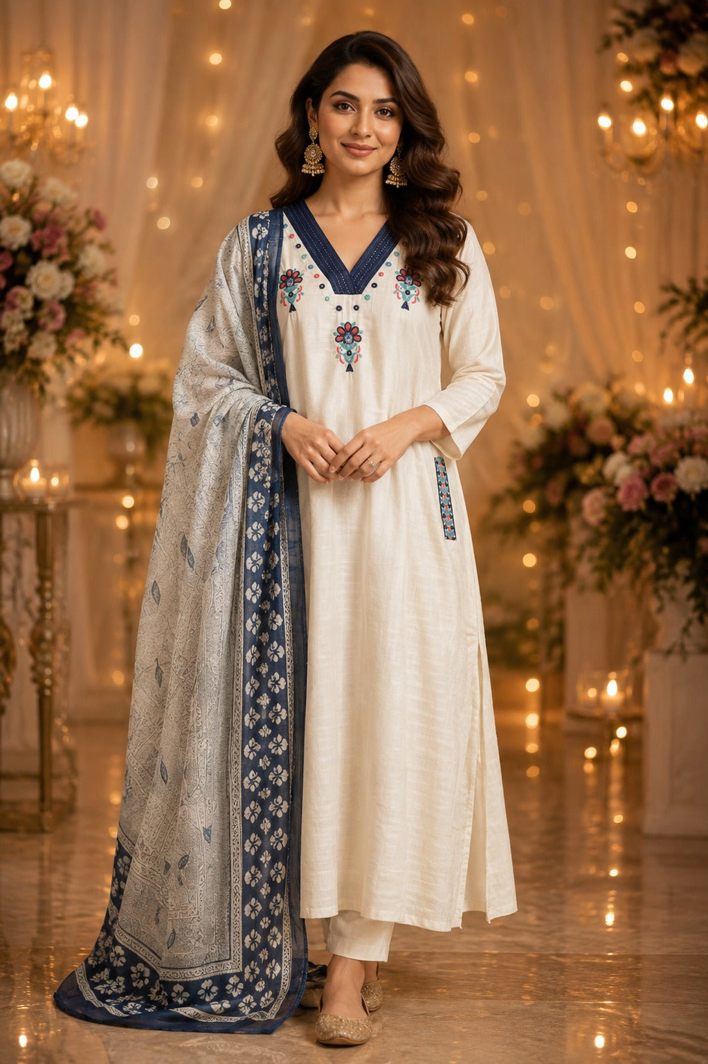 Premium Dobby cotton with highlighted pocket and embroidery lining suit set