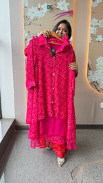 Premium georgette pink lining bandhani co ord