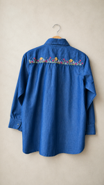 Denim cotton front n back embroidered co ord set
