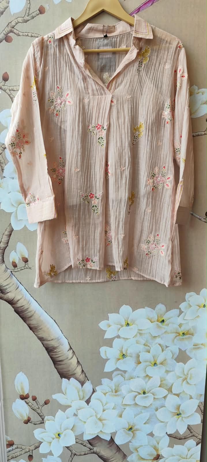 Premium Mul chanderi front and back embroidered with inner in beige