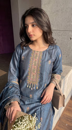 Super pretty linen chanderi blue suit set