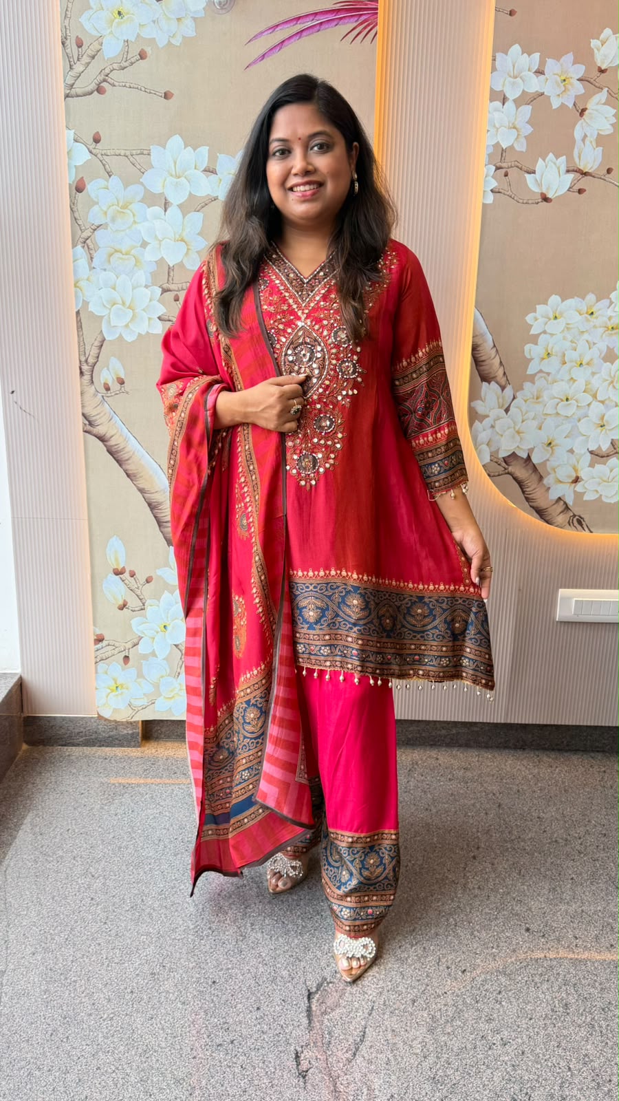 Premium soft dola silk lining farshi salwar suit set in red !! (Dispatch by Saturday) !