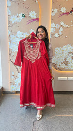 Super premium cotton Zari detailing full suit set in red