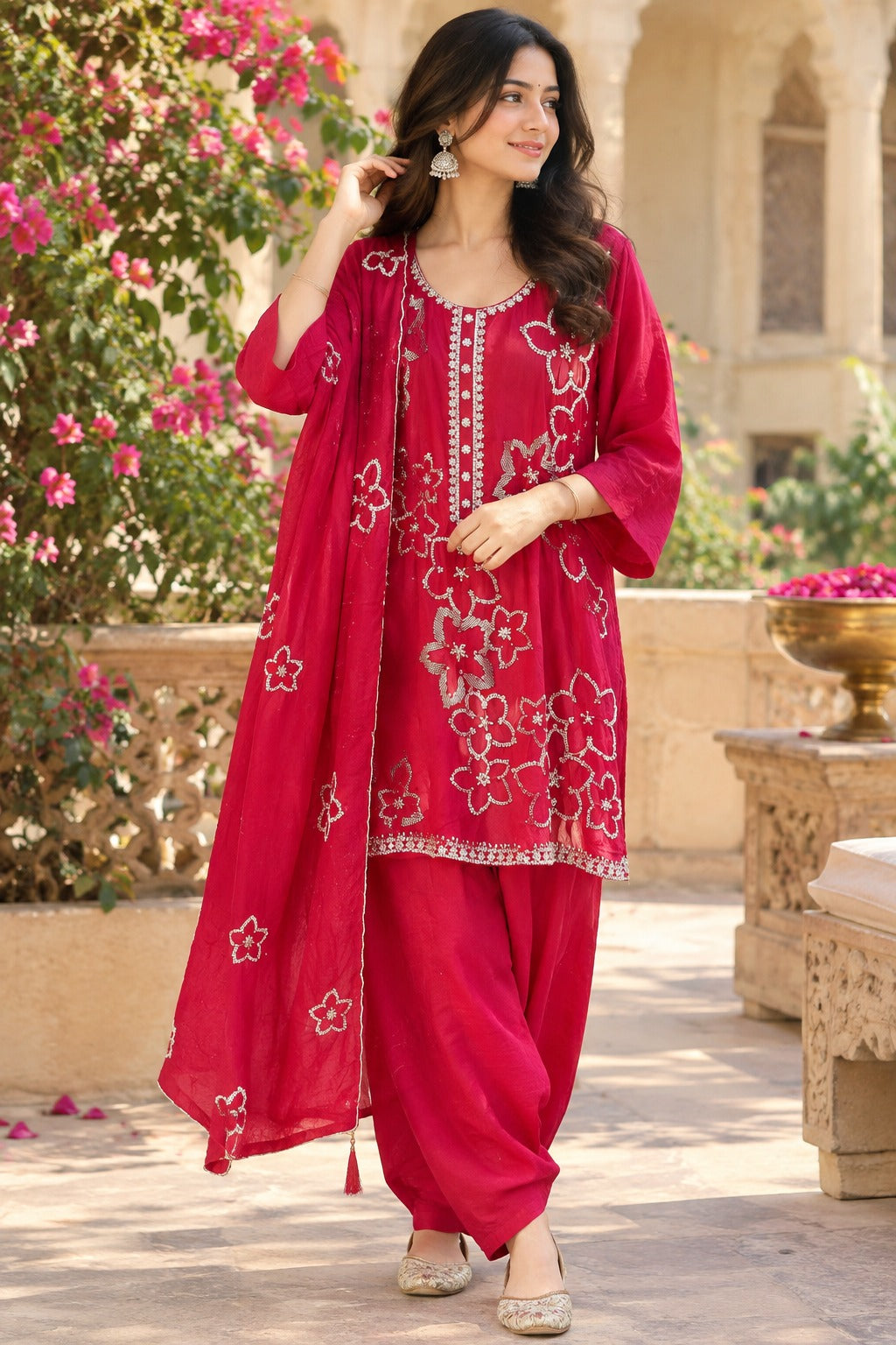 Premium chinon handwork farshi salwar suit set in red