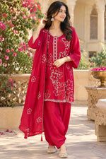 Premium chinon handwork farshi salwar suit set in red
