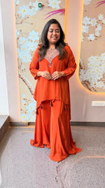 Pure crepe designer Co ord in orange