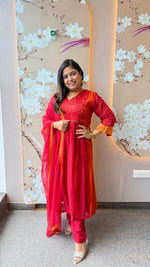 Pure Mul chanderi lining suit set with Banarasi in orange n pink