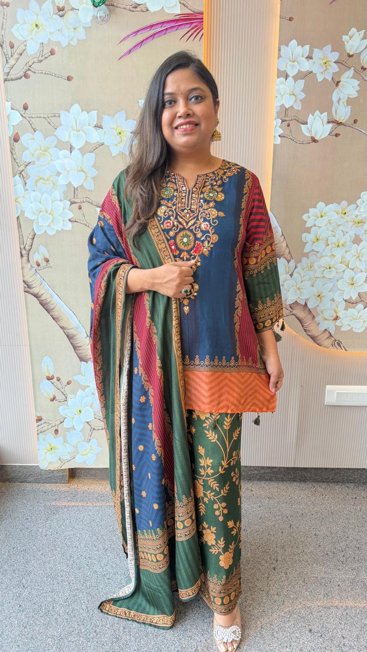 Pretty Russian silk Kalamkari suit set