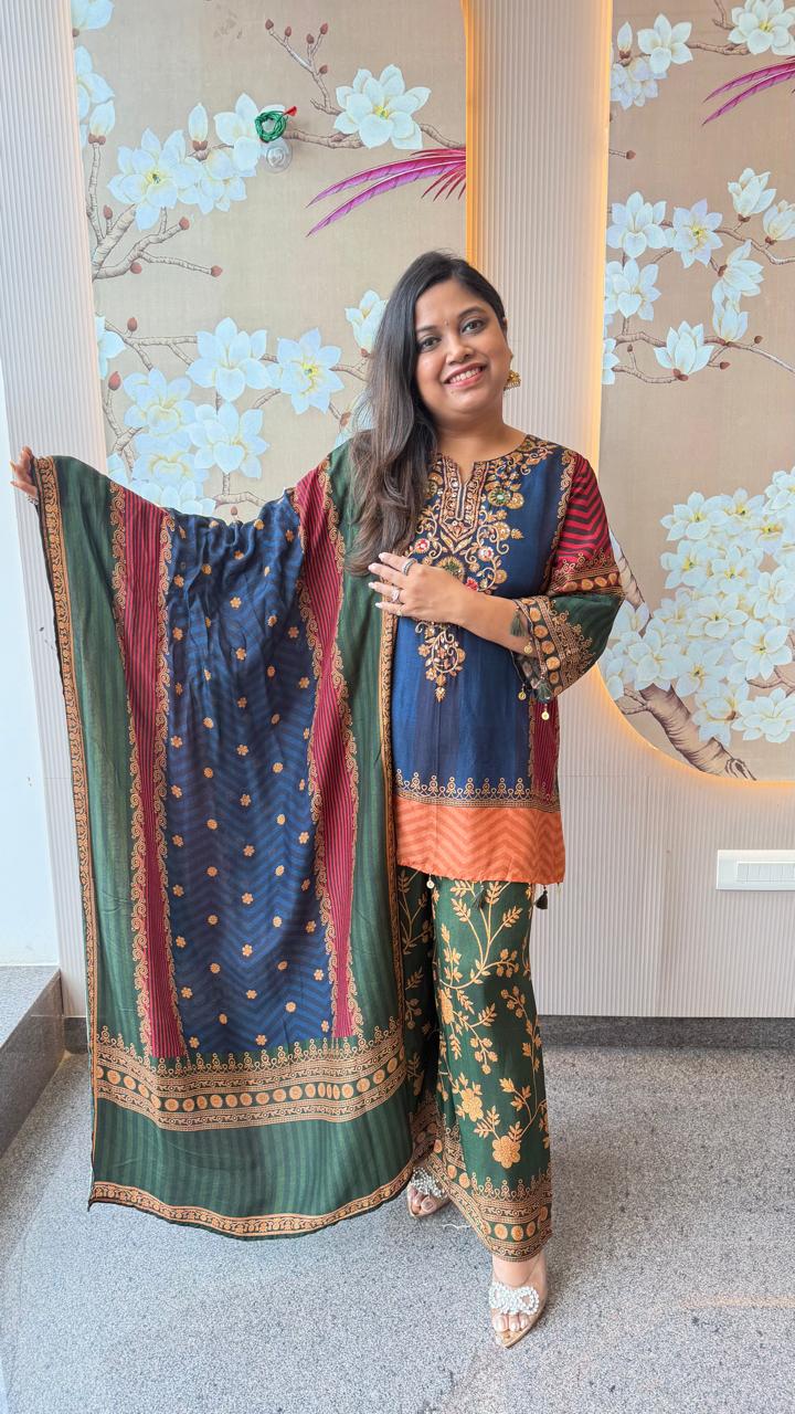 Pretty Russian silk Kalamkari suit set