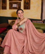 Premium Mul chanderi lining suit set with contrast yoke in pink