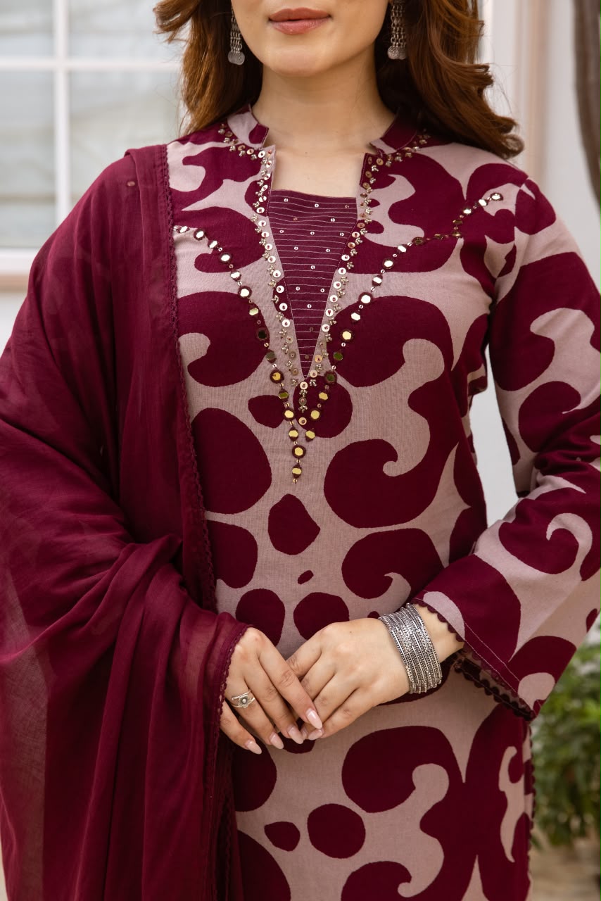Soft cotton flex farshi salwar suit set in wine