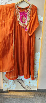 Premium Mul chanderi with bandhani detailing suit set in rust