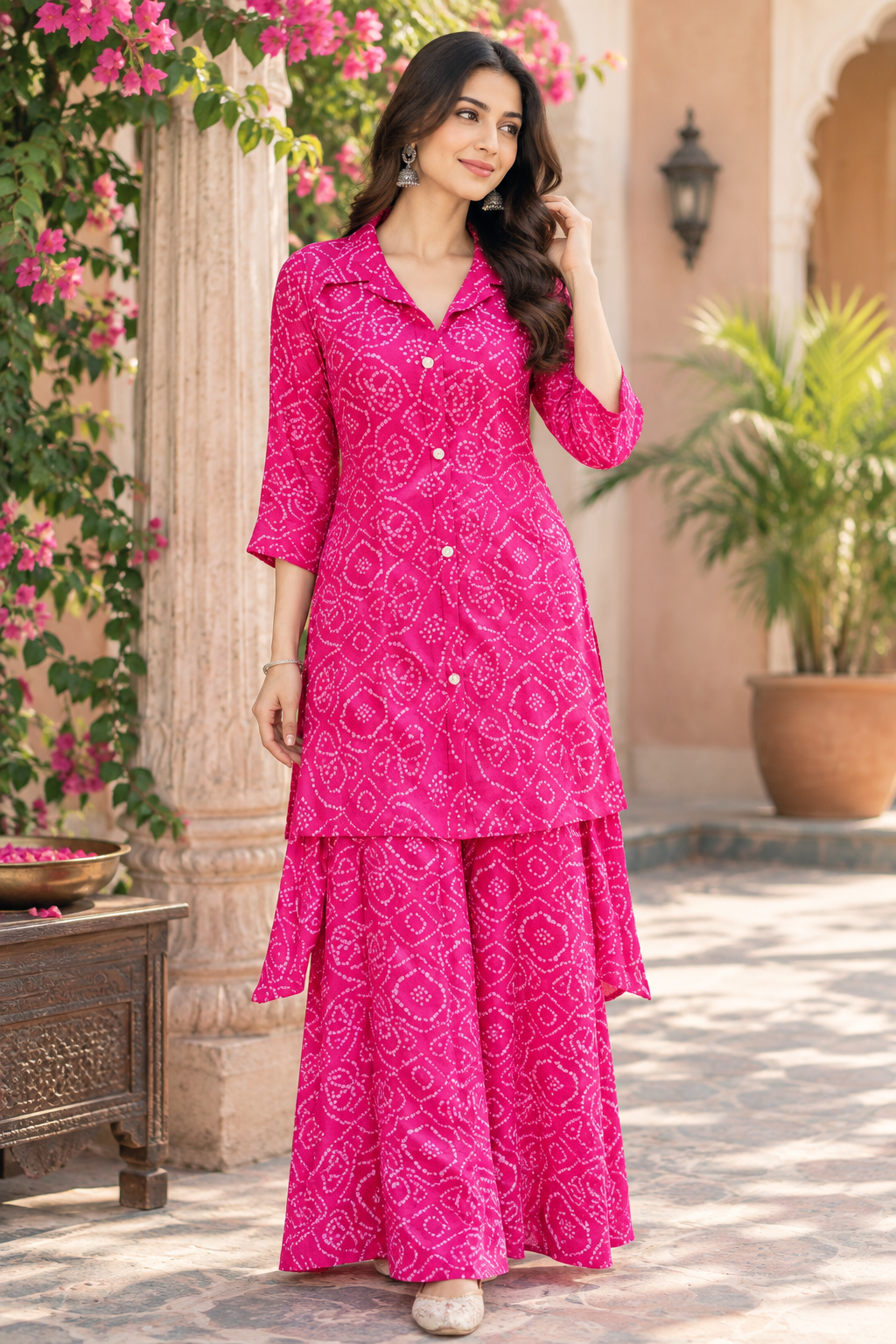 Pretty georgette in Rani pink Co ord