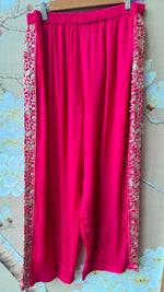 Premium chinon with lining pretty handwork co ord in Rani pink