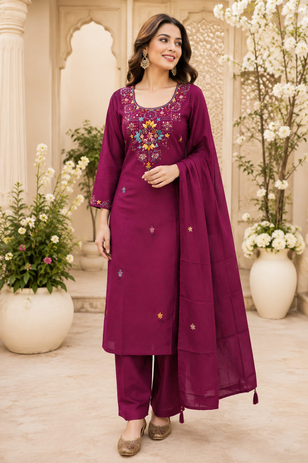 Pretty Modale embroidered suit set