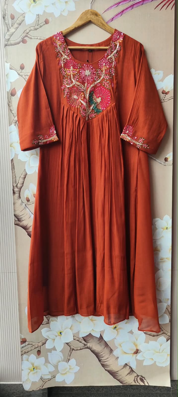 Pretty crush mulchanderi handwork suit set in rust