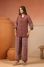 Pure crepe ajrakh co ord set in red
