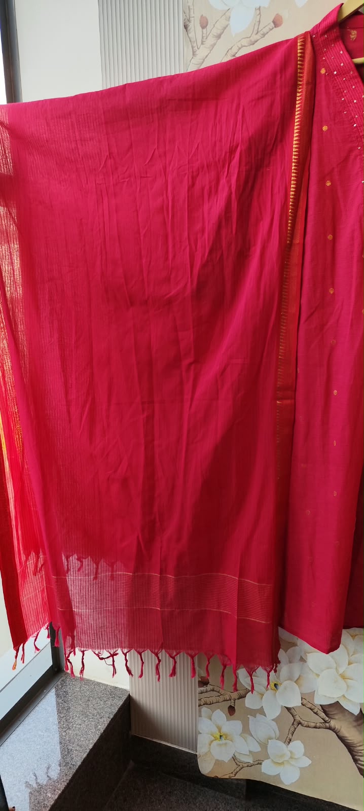 Premium handloom cotton zari weaved suit in pink