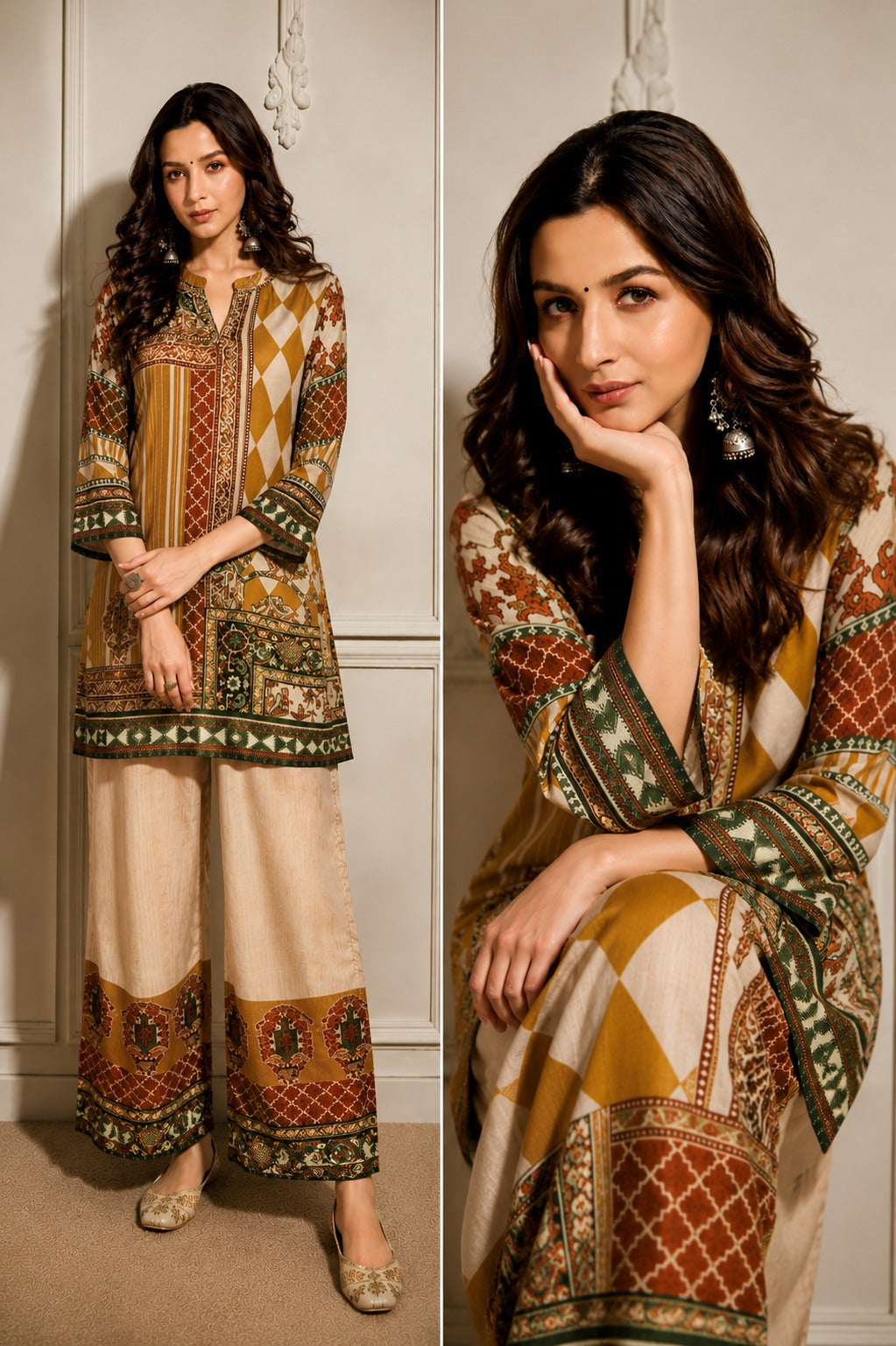 Premium crepe silk Patola print Co ord