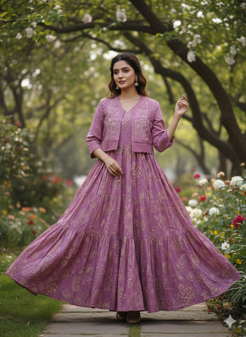 Pretty cotton one piece paired shifli jacket in pink