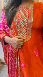 Bestseller in the best festive colour orange n pink in premium gaji silk bandhani