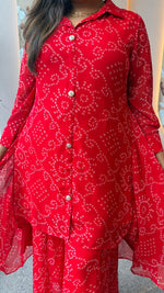 Premium georgette red lining bandhani co ord