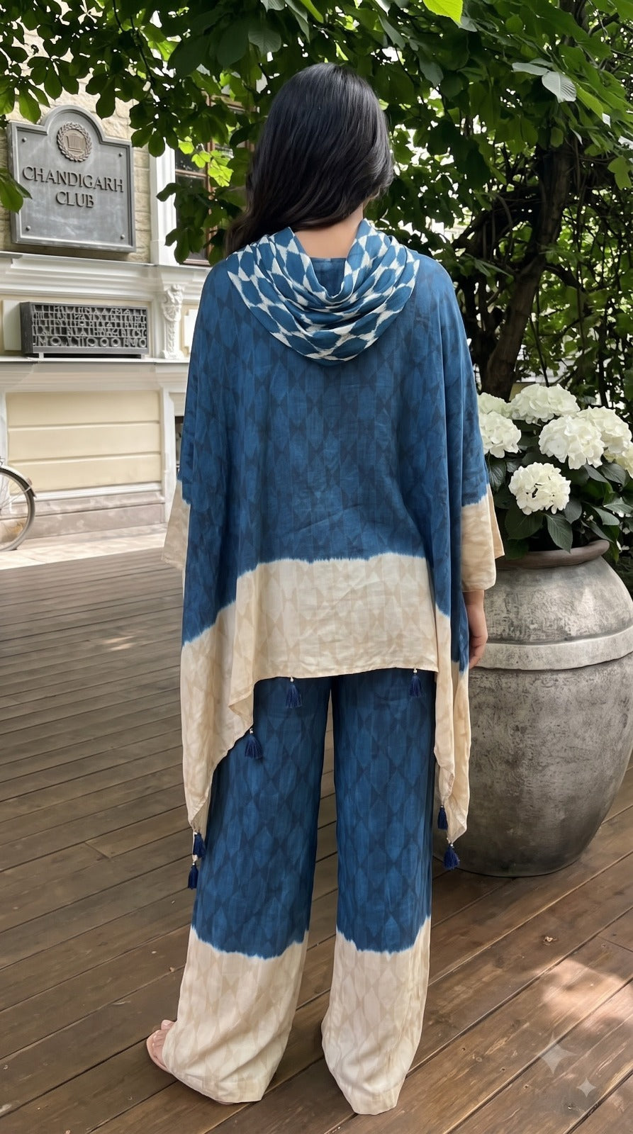 Premium crepe silk self print co ord in blue