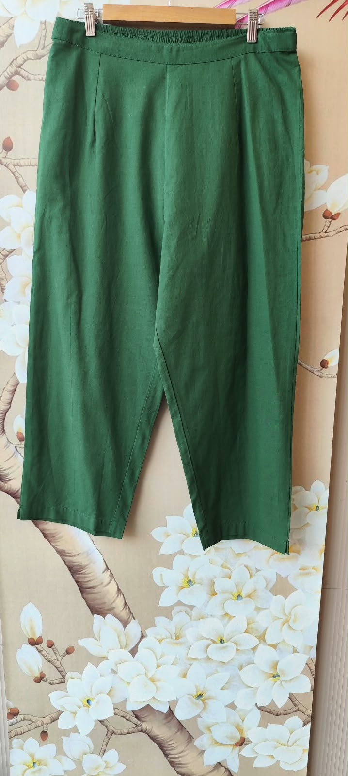Handloom cotton katha detailing full suit set in green