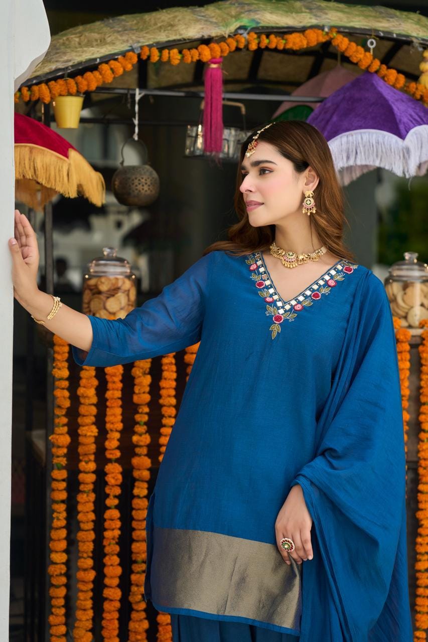 Wow Mul chanderi lakri patta farshi salwar in blue