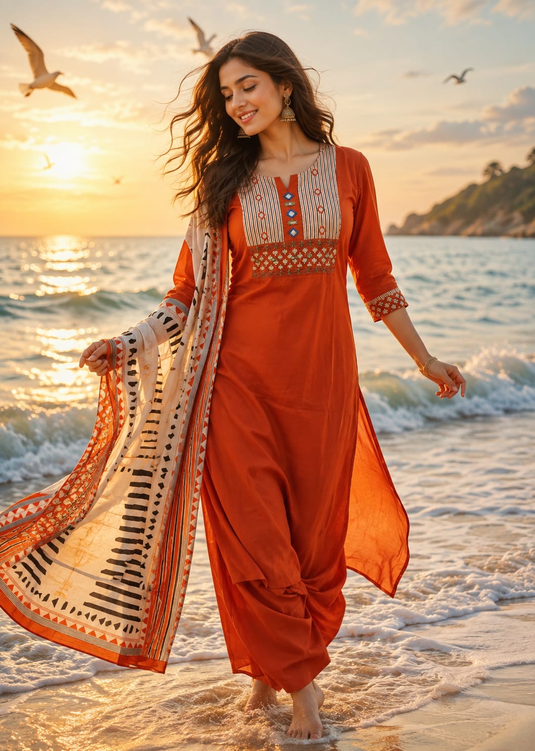 Pretty cotton suit set in orange