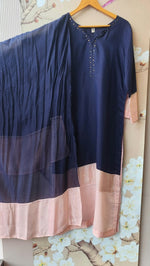 Premium banarsi Mul chanderi suit set in blue n pinkFull suit