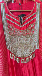 Pure Banarasi Mul chanderi in red with super gorgeous handwork suit set